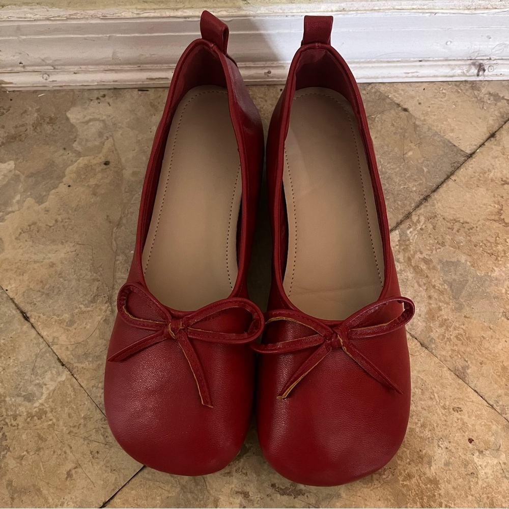Red leather ballet flats